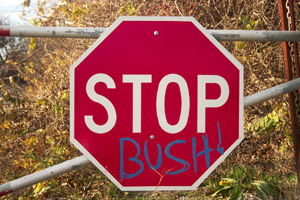 Stop sign reading 'Stop Bush'