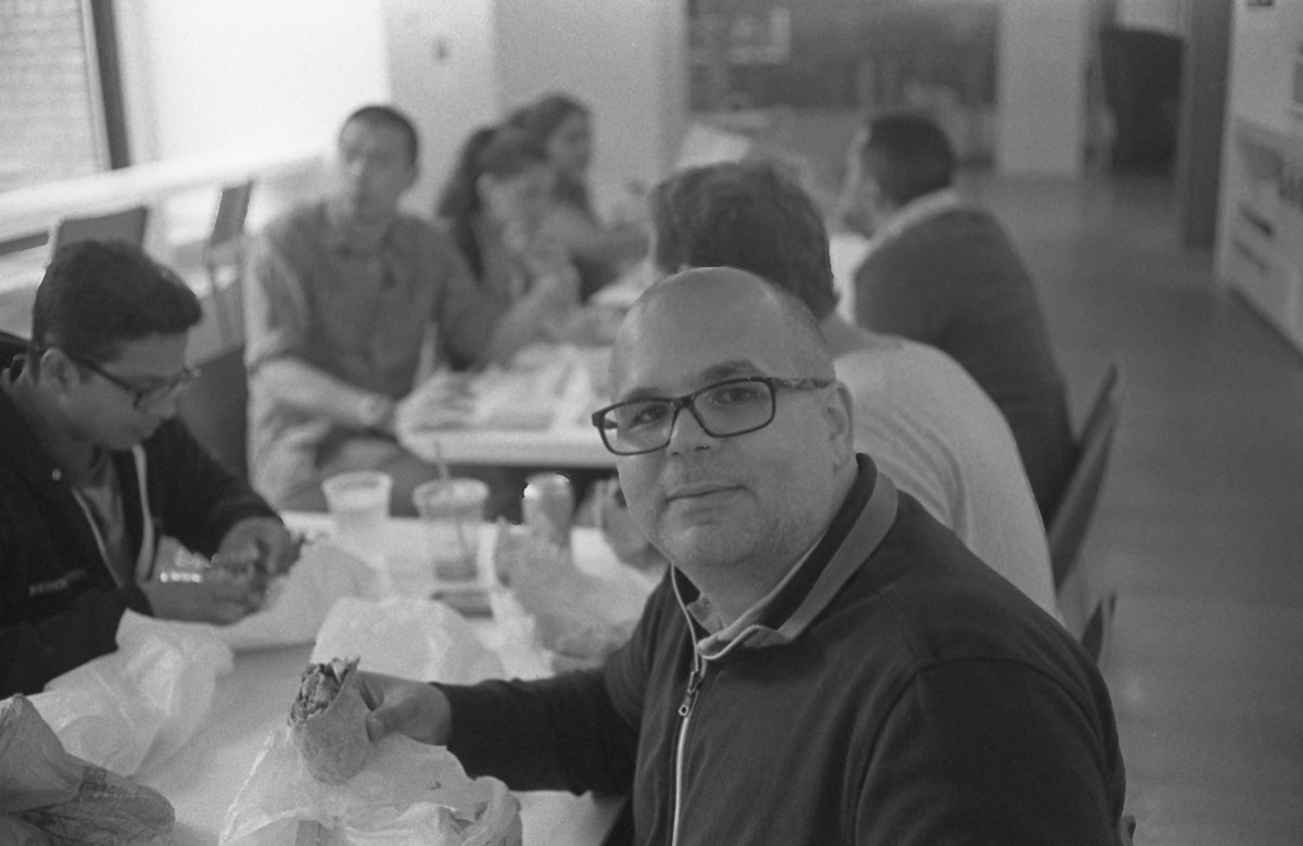 My friend Tony having lunch on the last day in our old office