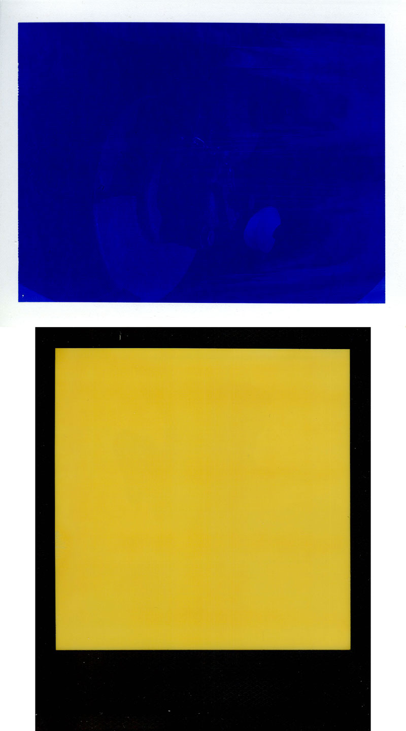 Abstract representation of Ukrainian flag made up from solid colors of blue and yellow, made up of two frames of Polaroid film
