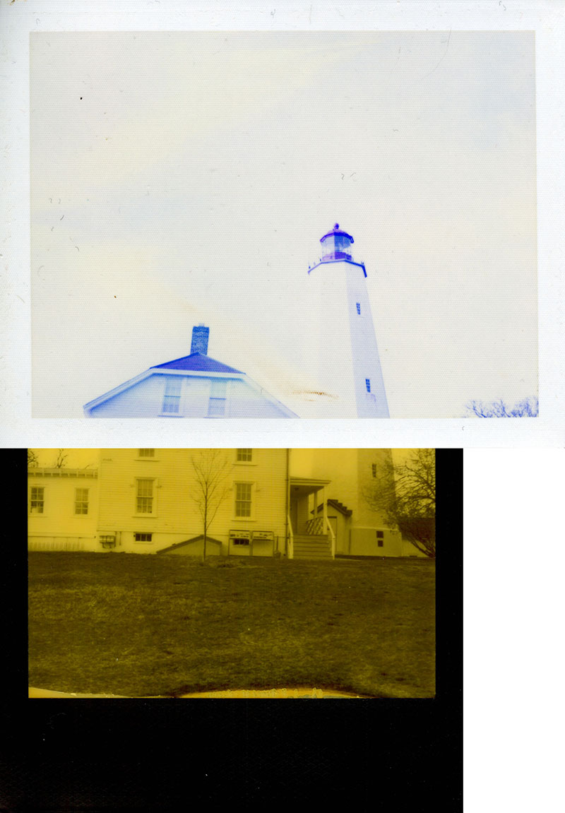 The lighthouse on Sandy Hook, the top shot on Polaroid 100 Blue, the bottom on Polaroid 600 Yellow