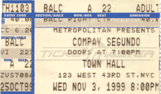 [ Ticket to see Compay Segundo at Town Hall in NYC, November, 1999 ]