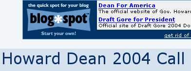 Howard Dean's campaign blog displaying an ad for the Draft Gore web site