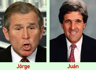 Jórge Bush (izquierda) y Juán Kerry (derecho)